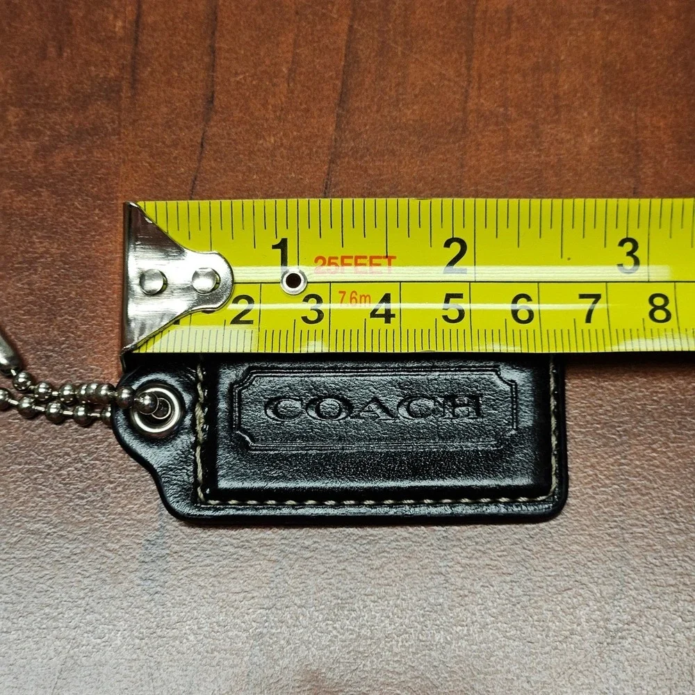 Authentic Coach Leather Hang Tag Black With Silver Chain